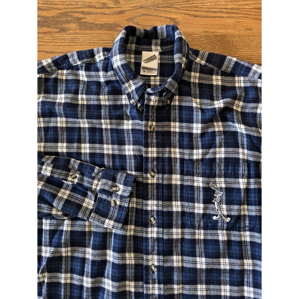 Vintage Warner Bros BUGS BUNNY Flannel Shirt Mens Medium Looney Tunes Y2K